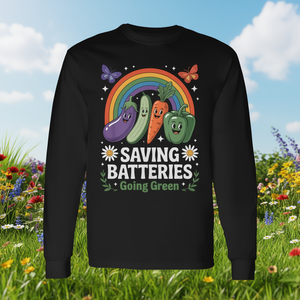 Saving Batteries Going Green Camiseta vegetariana vegana de manga larga - Product Image 3
