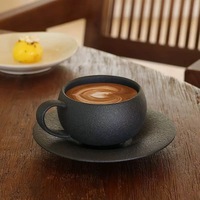 Ensemble tasse et soucoupe à café en céramique haut de gamme, finition pierre brûlée, design minimaliste japonais, Chaozhou