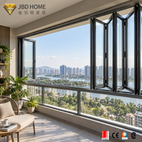 Fenêtre pliante moderne en aluminium à rupture de pont thermique, double vitrage, sécurisée, pour balcon