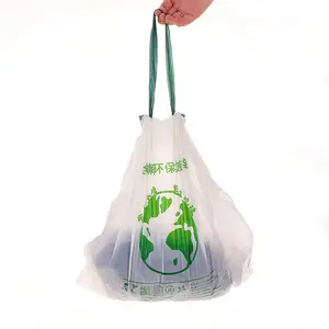 Saco de lixo de plástico degradável, compostável, tamanho personalizado, cordão, forte, grosso, saco de lixo