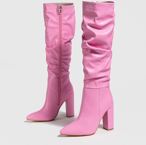 Autumn and Winter Women's Pointed Toe Zip Fashion Square Heel Party Long Shoes Lady Knee High <b>Boots</b> - Product Image 4