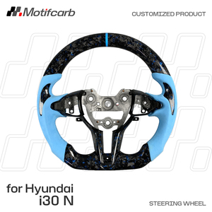 Volant en fibre de carbone forgée bleu personnalisé avec poignée en microfibre bleue pour Hyundai Elantra N, i30N, i20N, N-line, Kona N 2018-2026 - Product Image 2