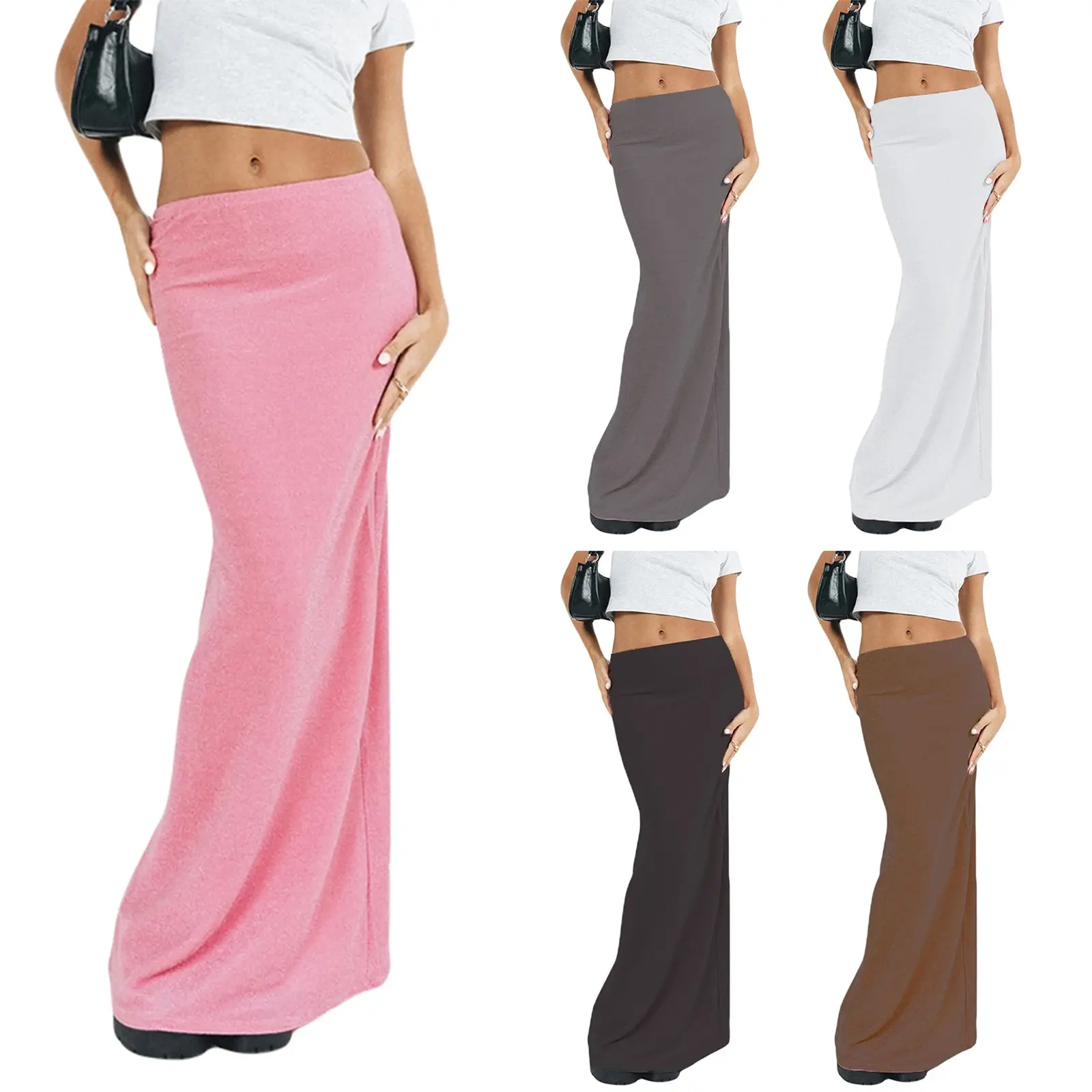 Sexy Color sólido Bodycon Maxi falda para mujer-Falda de tubo de cintura baja con diseño elegante perfecto para fiestas de verano y