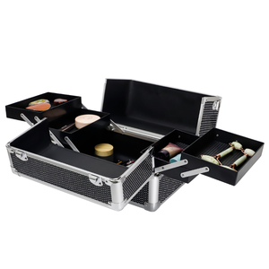 Thời trang tùy chỉnh trang điểm trường hợp không thấm nước lấp lánh mỹ phẩm trường hợp 4 lớp Khay nhôm khung sang trọng xuất hiện trang điểm Train trường hợp - Product Image 6