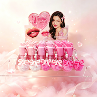 Gloss à lèvres 2-en-1 avec breloque de sac, design porte-clés mignon, hydratant, effet brillant verre, boîte de présentation de 12 pièces, vente en gros