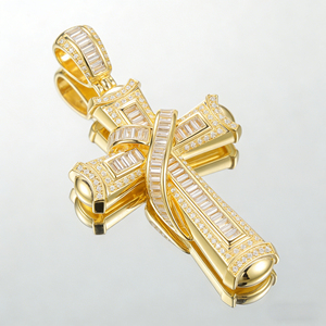 Collar Clásico de Compromiso con Colgante de Cruz y Diamante CVD Cultivado en Laboratorio, Chapado en Oro de 10K/14K/18K sobre Plata Personalizada, Cadena para Suéter, Regalo VS - Product Image 2