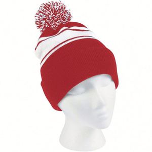 Gorro de Invierno Personalizado con Logotipo para Niños y Adultos, Diseño Moderno de Dos Tonos con Rayas Acordonadas, Tejido Acrílico, Bonito Pompón, Cierre Elástico - Product Image 4
