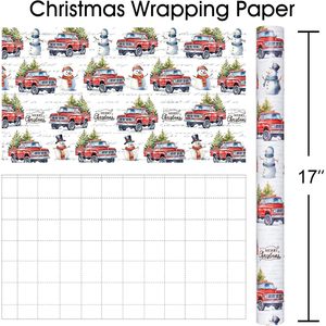 MAYPLUSS Christmas Wrapping Paper 17 In X 33 Ft Watercolor Truck Snowman Design Eco-Friendly Gift <b>Wrap</b> For Holiday Crafting - Product Image 4