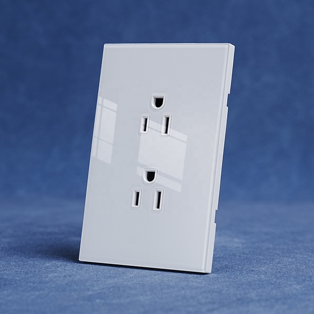 High-end Wall Sockets and Switches Tempered Glass Plate Double 3 Pin Wall Socket Electrical Wall Power Socket 15A 115-250V