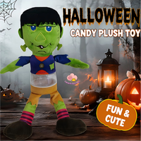 Sac à dos en peluche monstre vert Halloween Candydraem avec pot à bonbons transparent, sac à jouets en peluche pour la fête des trucs ou des fripes