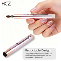 Pinceau de Nail Art Français avec Poignée en Métal Anti-Acétone Rose en Nylon, Design Rétractable, #10-18, Nouveauté