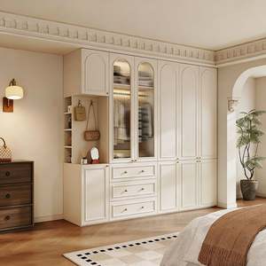 <b>French</b> Style Cream White <b>Wardrobe</b> With Arched Glass Doors Gold Accent Lines and Open and Closed Storage Design - Product Image 6