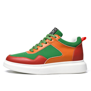 Vibrant Color Block Genuine Leather Inward Raised Insole Multi-Tone Thick <strong>Foam</strong> Sole Elevated Daily Walking <strong>Trainers</strong> - Product Image 2
