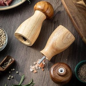 Wood Salt & <b>Pepper</b> Mills with Push Pull Mechanism Refillable Manual Mill Set on Wooden Base Eco-Friendly Box Packaging - Product Image 2