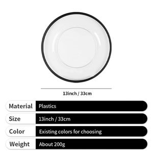 Plato de Presentación de 13 Pulgadas, Transparente, Dorado Pulido, Ecológico, de Plástico con Borde Negro para Bodas - Product Image 2