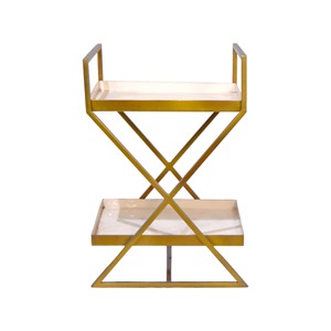 Carrito de barra rústico e industrial de 2 niveles, diseño de vidrio metálico con estilo de granja para el hogar, oficina, habitación de hotel, uso versátil - Product Image 5