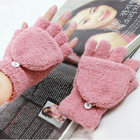 FF3186 Gants en tricot mi-doigts en fausse fourrure, convertibles, pour la conduite par temps froid, le cyclisme, mitaines chaudes d'hiver sans doigts