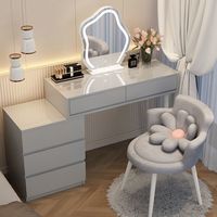 Table de maquillage moderne éclairée en bois et métal style Wabi-Sabi avec rangement intégré et bureau pour chambre à coucher