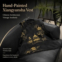 Gilet sans manches en soie Gambiered Guangdong pour femme, peint à la main, à encolure diagonale, style oriental