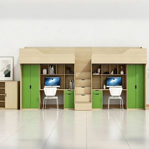 Lit superposé moderne pour étudiants avec table d'étude et tiroir de rangement, lit mezzanine en métal, mobilier pour dortoirs scolaires, universitaires et appartements du personnel - Product Image 1