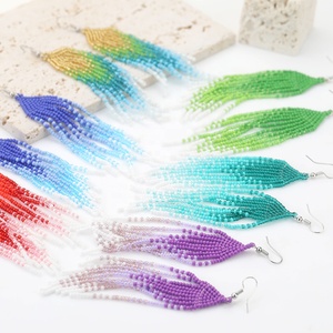 FY Vintage bohémien ragazze <span class=keywords><strong>orecchini</strong></span> Boho dichiarazione a goccia Miyuki seme di perline colore gradiente di vetro nappa a goccia lunga orecchino pendente - Product Image 4