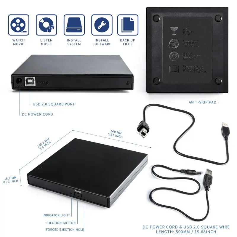 Usine en gros externe usb cd/dvd rom lecteur optique graveur