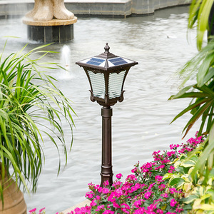Solar Powered Garden Lamp Post LED Warm White Glass Shade Bronze IP66 2700K Motion Sensor 10-Year Warranty <b>Outdoor</b> <b>Light</b> - Product Image 4