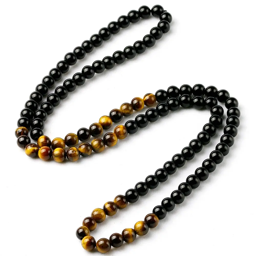 Black Onyxs Men's Tiger Eye Stone Bead Necklace Fashion Natural Stone Obsidian Necklaces Women New Design Handmade Jewelry Gift