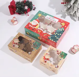 Kerst Snack Biscuit Geschenkdoos Kleurontwerp Met Raam Bevat Cakes Cupcakes Koekjes Brownies Donuts Als Geschenken Begunstigen Dozen