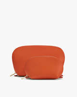 Sac de maquillage en cuir PU personnalisé avec logo, fermeture éclair, couleur unie, forme de coquille, demi-lune, grande capacité, organiseur de cosmétiques