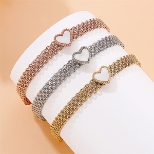 Unique Design Stainless Steel Mesh Chain Bangle Gold Plated <b>Shell</b> Heart <b>Bracelet</b> for Women - Product Image 2