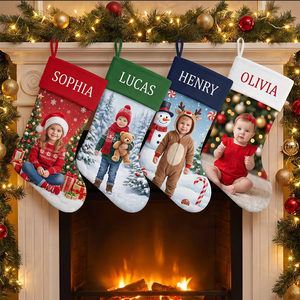 Chaussette de Noël personnalisée en toile par sublimation, à faire soi-même, avec impression photo et nom, pour enfants, pour ranger bonbons et jouets - Product Image 4