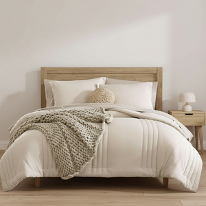 Set di Biancheria da Letto Moderno 7 Pezzi Misura Queen, Piumone per Tutte le Stagioni, Copripiumino Soffice, Motivo Tinta Unita, Qualità 200TC - Product Image 1