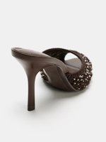 ZA2026 Nouvelle collection Printemps-Été – Sandales mules à talon haut pour femme, en cuir véritable marron, à bout ouvert, avec tissu incrusté effet lumineux