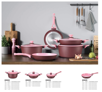 Ensemble de casseroles en aluminium antiadhésif, style tendance, résistant au four, avec poignée amovible et couvercle en verre et silicone