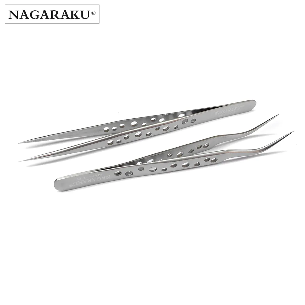 NAGARAKU 2pcs set straight and curved eyelash extention tweezers