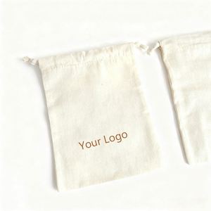 Vente flash - Pochette anti-poussière de couleur naturelle, logo personnalisé imprimé, petite pochette en coton avec cordons - Product Image 2