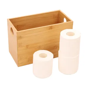 Boîte de rangement de papier toilette en bois de bambou, support de mouchoirs, plateau avec poignée ronde