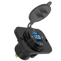 Panel Charger Soket USB Ganda QC3.0 12V dengan Holder Ponsel dan Voltmeter, Panel Mount Dual USB QC3.0 Charger Socket Voltmeter 12v