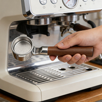 Tête de portafiltre sans fond en acier inoxydable 304, 51 mm, 2 oreilles, type plat, avec poignée en bois pour machines à expresso Delonghi 310/311