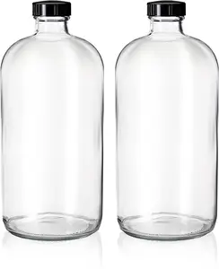 12〜32オンスのボストンクリアガラスボトルのセット-リークプルーフボトル用の醸造ボトル気密ポリコーンシーリング