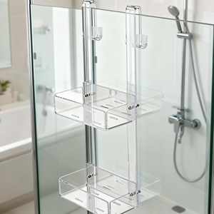 Organisateur suspendu <span class=keywords><strong>de</strong></span> salle <span class=keywords><strong>de</strong></span> bain au-dessus <span class=keywords><strong>de</strong></span> la porte étagère <span class=keywords><strong>de</strong></span> <span class=keywords><strong>douche</strong></span> en acrylique avec crochet - Product Image 3