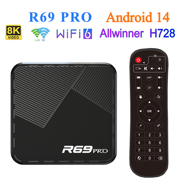 R69 Pro Android 14.0 Smart TV Box Amlogic S905X3 Octa Core WiFi 6 BT5.0 8K UHD Streaming Media Player Dual Band Set Top Box