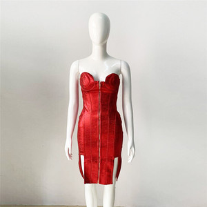 2025 femmes haut de gamme robe de soirée robe style français col incliné épaules dénudées taille haute fendu robe de soirée - Product Image 4