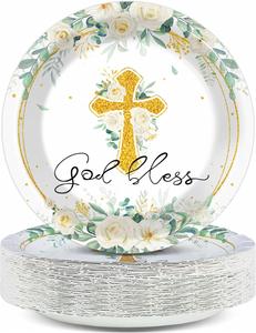 Factory Direct OEM 9 Inch Disposable Modern Religious Cross Paper <b>Plates</b> for Baptism Party Decorations Modern Style - Product Image 1