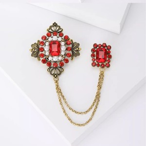 Tassel Brooch Vintage Personality Chain Emerald Gem Brooch Suit Trench Coat Pin <b>Accessory</b> - Product Image 4