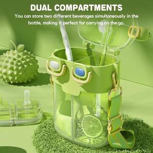 Bouteille d'eau en plastique colorée pour enfants, 760 ml, double compartiment, motif dessin animé, mignonne et populaire, en promotion - Product Image 4