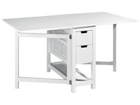 Meubles de salle à manger en vente directe d'usine table en bois pliante blanche avec 2 tiroirs et étagère de rangement inférieure