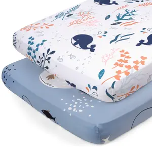 低MOQカスタムベビーベビーベッド寝具セット新生児2パックジャージーフィット調節可能なソフトベビーベッドシーツ