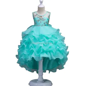 Western style Long tailed cocktail big girl dresses for 12years old flower girl wedding gown fluffy kid birthday party dress